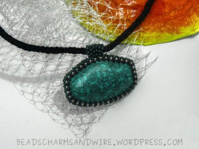 Beaded Pendant with Image-transferred Hollow PolyClay Bead